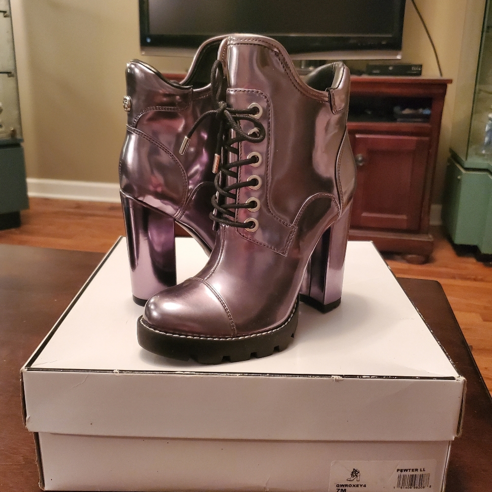 Guess Roxey Pewter Heeled Booties Size 7